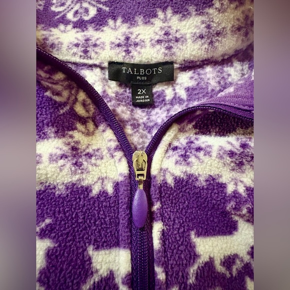 Talbots 2X Lilac Purple and White Alpine Print, Fleece, Half-Zip Pullover - Picture 2 of 4